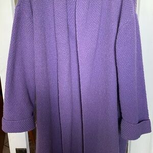 PurpLe Knitted coat, open front, hood, cuffed sleeves. Very gently worn.